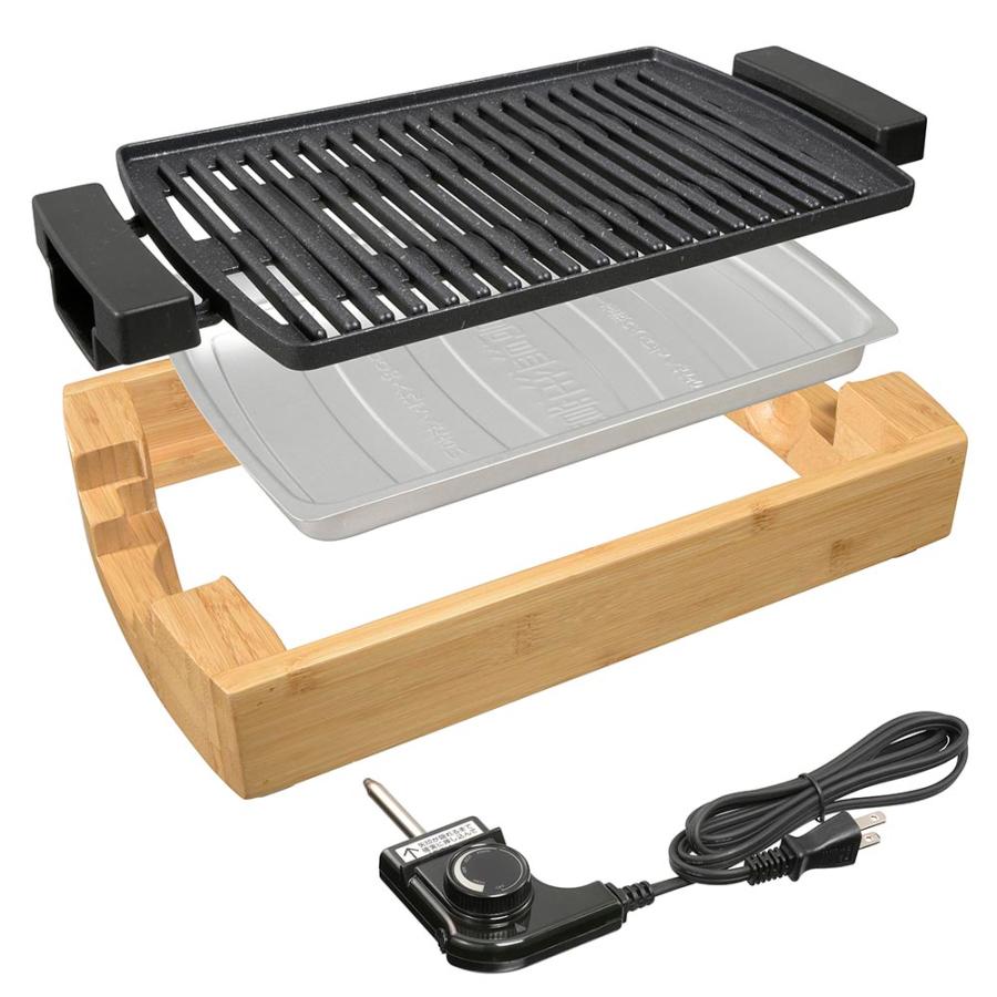 ミニグリルプレート（ダイヤル式温度調整/1000W/保温機能付き/本体は竹素材）_08-1463_COK-YHP100A-M_OHM（オーム電機） | OHM | 01