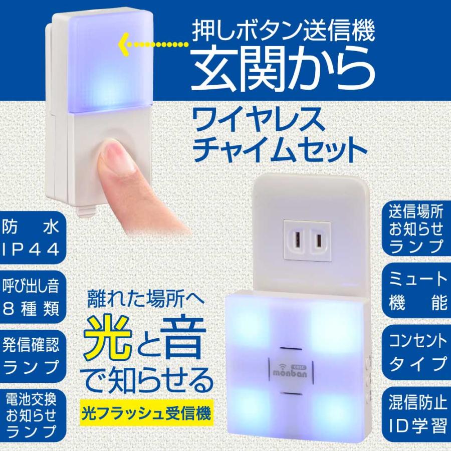 OHM（オーム電機） monban CUBE II ワイヤレスチャイムセット 押し