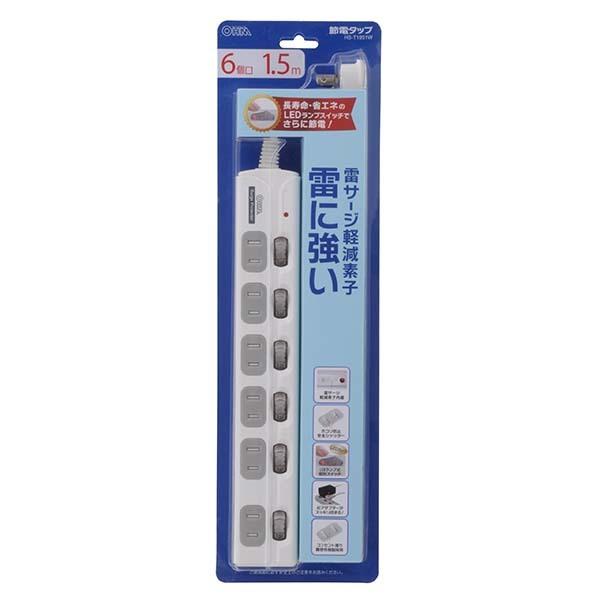 電源タップ 雷ガード LED個別スイッチ 6個口 1.5m 白 ホワイト_HS-T1951W 00-1951 OHM オーム電機|exsight-security|02