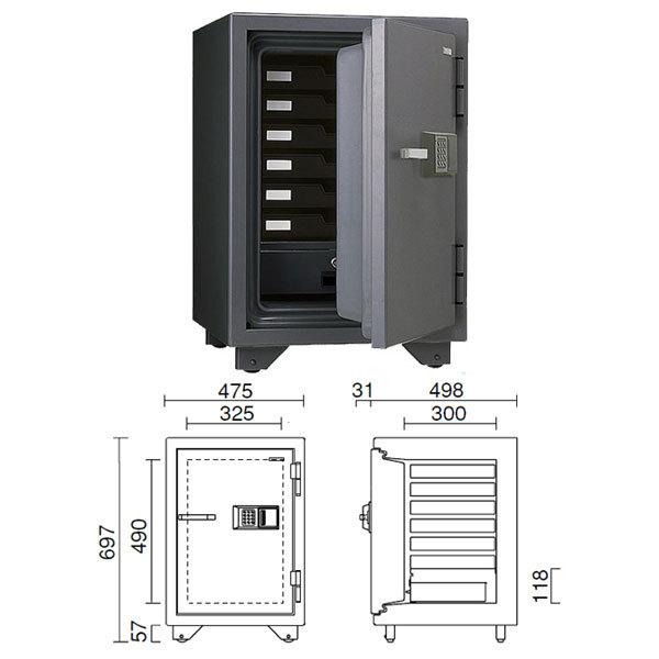 日本アイ・エス・ケイ テンキー式耐火金庫（警報器付）50L 110kg