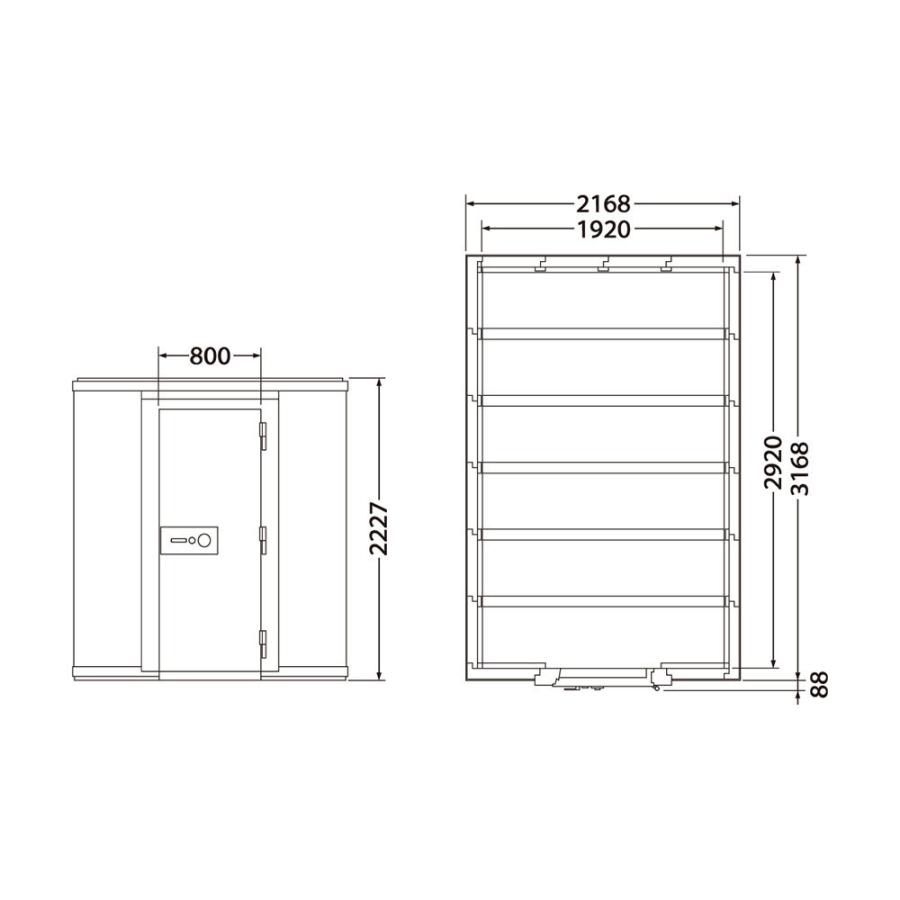 SR-600 EIKO エーコー 防盗金庫 組立耐火室 1時間耐火 2500kg 11414L セキュリティルーム（組立耐火室）｜exsight-security｜02