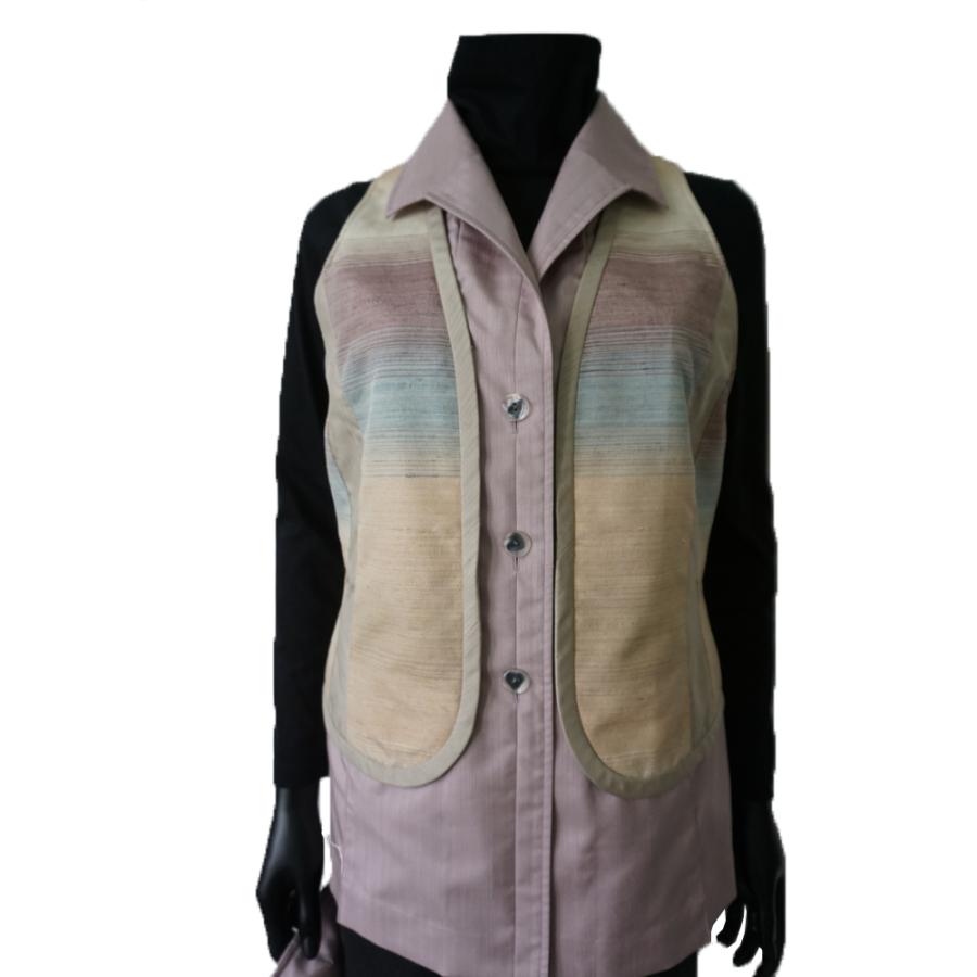 レイヤードベスト 草木染紬 赤紫 中厚 レディース キルト キルト トップス ジャケット ベスト 春 夏