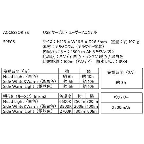 5050workshop 2way トーチ ランタン ミニマライト 充電 式 led 懐中 電灯 ランタン ブラック ブラックトライバル｜exstore｜06