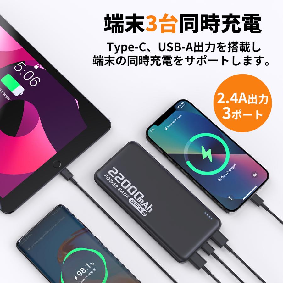 モバイルバッテリー 22000mAh 大容量 小型 軽量 2.4A急速充電 3台同時充電 携帯充電器 LED残量表示 携帯バッテリー PSE認証 SHRATCH 災害 停電対策 |  | 03