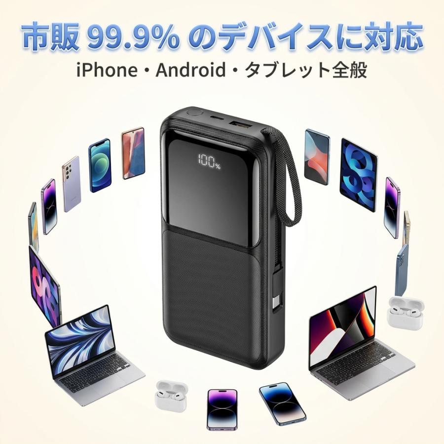 モバイルバッテリー 大容量 40000mAh 2.1A急速充電 軽量 小型 ケーブル内蔵 4台同時充電 携帯バッテリー LED残量表示 携帯充電器 持ち運び便利 PSE認証 | SHRATCH | 11