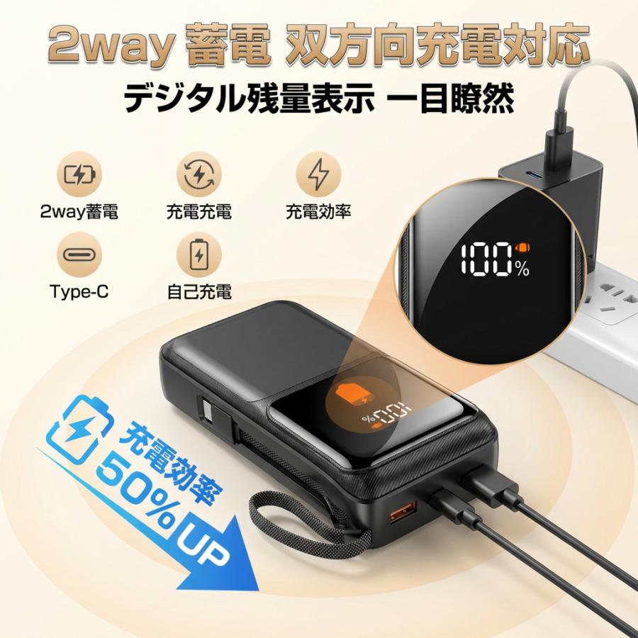 モバイルバッテリー 大容量 40000mAh 2.1A急速充電 軽量 小型 ケーブル内蔵 4台同時充電 携帯バッテリー LED残量表示 携帯充電器 持ち運び便利 PSE認証 | SHRATCH | 08