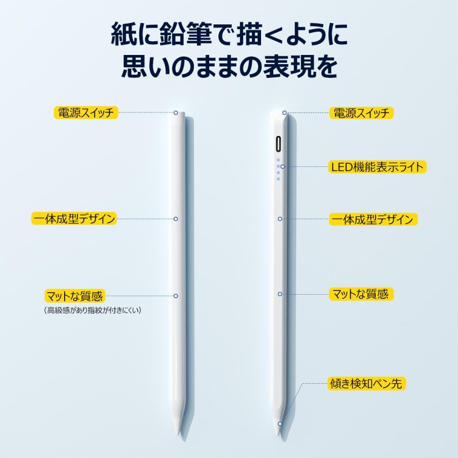 タッチペン iPad 残量表示/傾き感知 ペンシル スタイラスペン 極細 超高感度高精度 磁気吸着 Type-C急速充電 パームリジェクション 高性能 誤操作防止 SHRATCH |  | 03