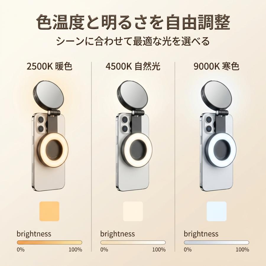 自撮り補助ライト リングライト 自撮りライト 撮影用ライト 折りたたみ収納 MagSafe対応 USB充電式 スマホ 自撮り ライト PC 動画撮影 ライブ配信 補光 化粧 | ブランド登録なし | 04