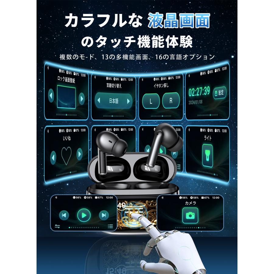 ワイヤレスイヤホン イヤホン bluetoothイヤホン 液晶付き SHRATCH 残量表示 Bluetooth6.0 ANC 自動ペアリング 60H連続再生 HiFi高音質 LEDディスプレイ |  | 05