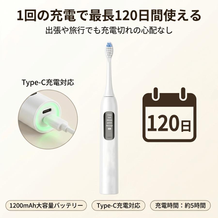 電動歯ブラシ 音波歯ブラシ 虫歯予防 歯周病予防 歯垢除去 歯磨き usb充電式 替えブラシ付き 5つモード 大人 高速振動 静音設計 IPX7防水 水洗い |  | 07