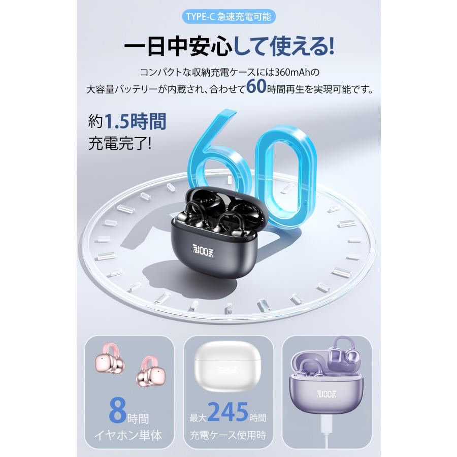 ワイヤレスイヤホン イヤーカフ イヤホン bluetooth 骨伝導イヤホン SHRATCH 液晶付き AAC 爆買 業界TOP 60H連続再生 HiFi LEDディスプレイ 最新耳挟み式 | SHRATCH | 11