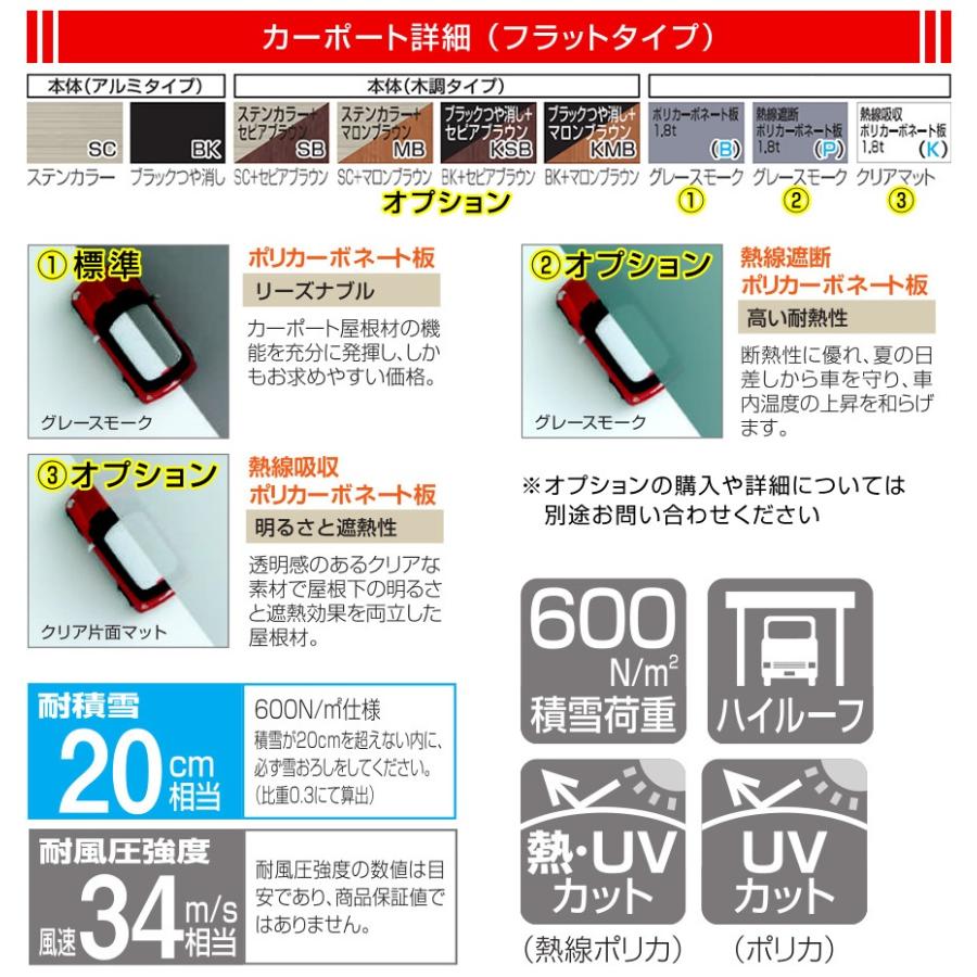 1台用 フラット屋根カーポート ブラック 間口3112mm奥行4950mm最大高さ2529mm 車庫/駐車場/ガレージ/ポリカ屋根_2