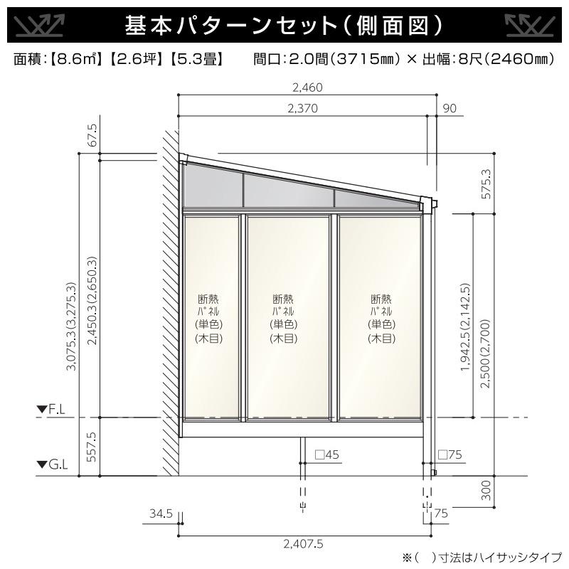 テラス囲い マルチ@ルーム 間口2.0間×出幅8尺 基本パターン テラス囲い マルチ@ルーム 間口2.0間×出幅8尺 基本パターン