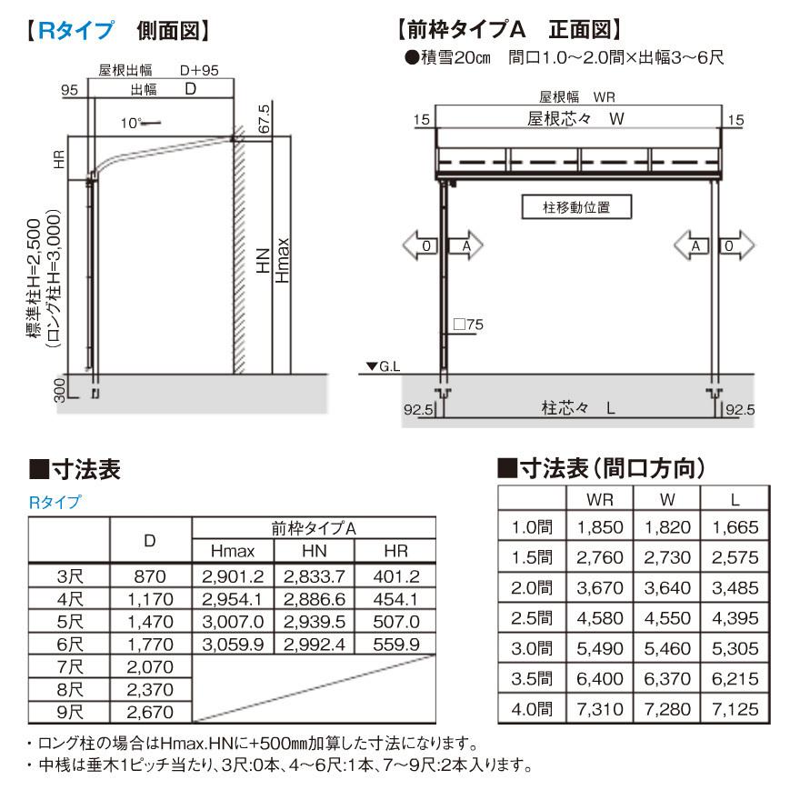 R屋根タイプテラス 間口1.0間1850mm×出幅5尺1470mm×高さ R屋根タイプテラス 間口1.0間1850mm×出幅5尺1470mm×高さ