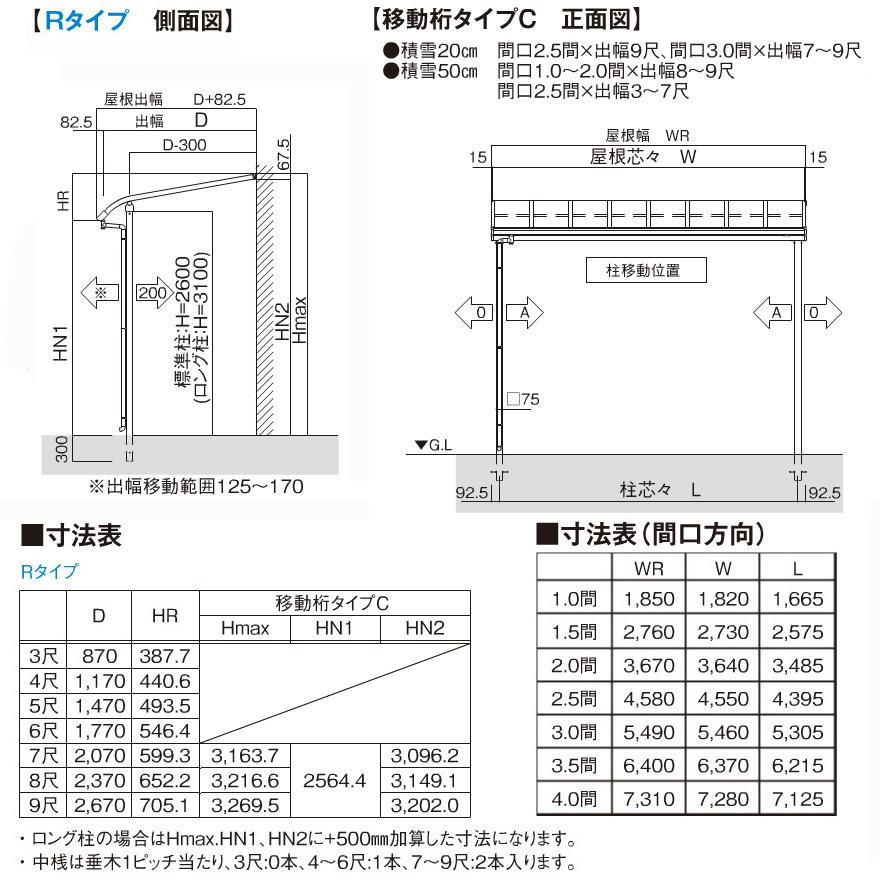 R屋根タイプテラス 間口1.0間1850ｍｍ×出幅9尺2670ｍｍ×高さ2600ｍｍ1階用移動桁仕様 積雪50cm対応 柱前後左右移動可能 オリジナル_7