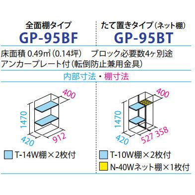 タクボ物置 ジャンプ GP-95BT たて置き型(棚板2枚 ネット棚1枚付)間口920mm奥行530mm高さ1600mm 扉カラー選択可能 送料無料｜exterior-stok｜04