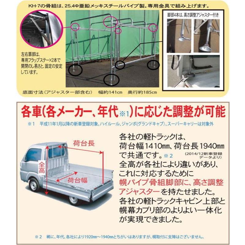 軽トラック幌セットKH7-KL三方開き/丈夫なエステル帆布生地(緑 軽トラック幌セットKH7-KL三方開き/丈夫なエステル帆布生地(緑