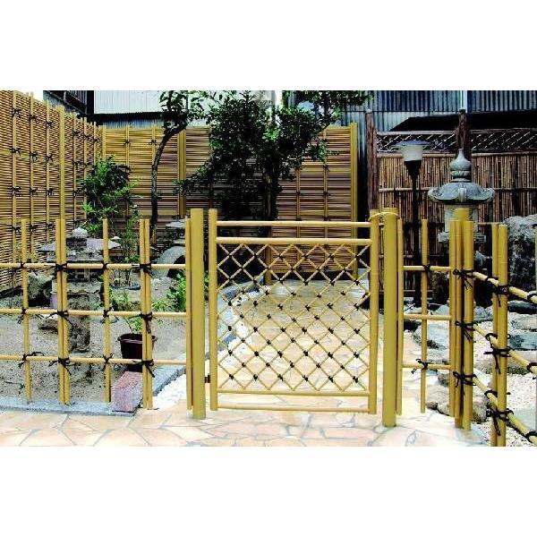 人工竹枝折戸(イエロー) W(幅)600mm×H(高さ)1000mm 取付金具付 竹扉