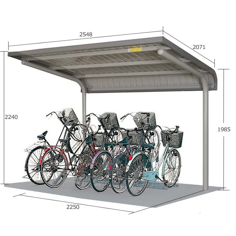 ガルバリウム鋼板サイクルポート背面柱タイプ4台用間口2548(柱間2250)奥行2071柱プレート式マンションアパート店駐輪場自転車置場送料無料｜exterior-stok｜03