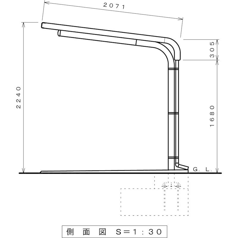 ガルバリウム鋼板サイクルポート背面柱タイプ4台用間口2548(柱間2250)奥行2071柱プレート式マンションアパート店駐輪場自転車置場送料無料｜exterior-stok｜08