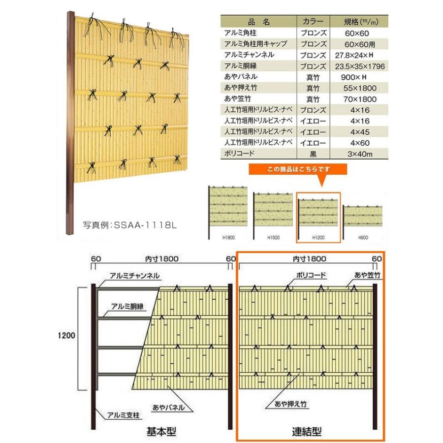 連結型】建仁寺垣A型 H(高さ)1200mm片面 人工竹垣組立てセット 連結型】建仁寺垣A型 H(高さ)1200mm片面 人工竹垣組立てセット
