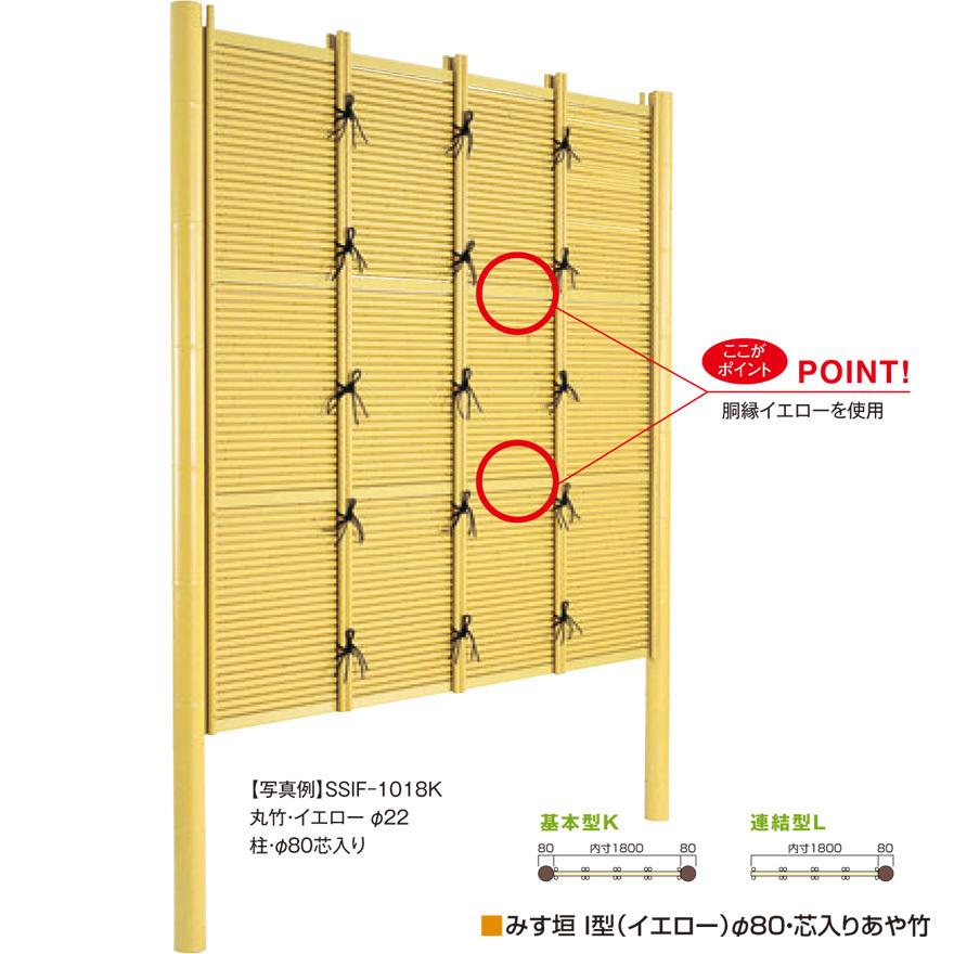 人工竹垣組立セット みす垣I型 本体イエロー色 イエローΦ80丸柱 人工竹垣組立セット みす垣I型 本体イエロー色 イエローΦ80丸柱