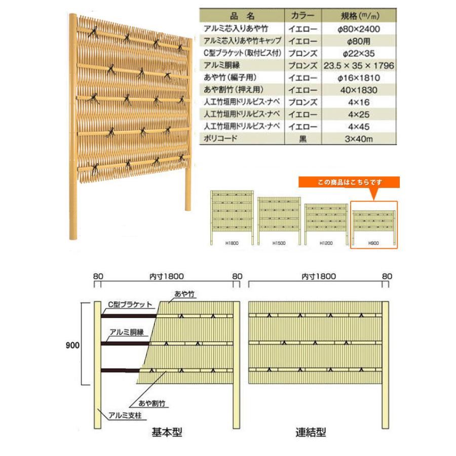 人工竹垣組立セット 大津垣O型 本体イエロー色 イエロー色丸柱 人工竹垣組立セット 大津垣O型 本体イエロー色 イエロー色丸柱