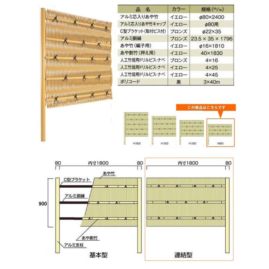 連結型】人工竹垣組立セット 大津垣O型 本体イエロー色 イエロー 連結型】人工竹垣組立セット 大津垣O型 本体イエロー色 イエロー