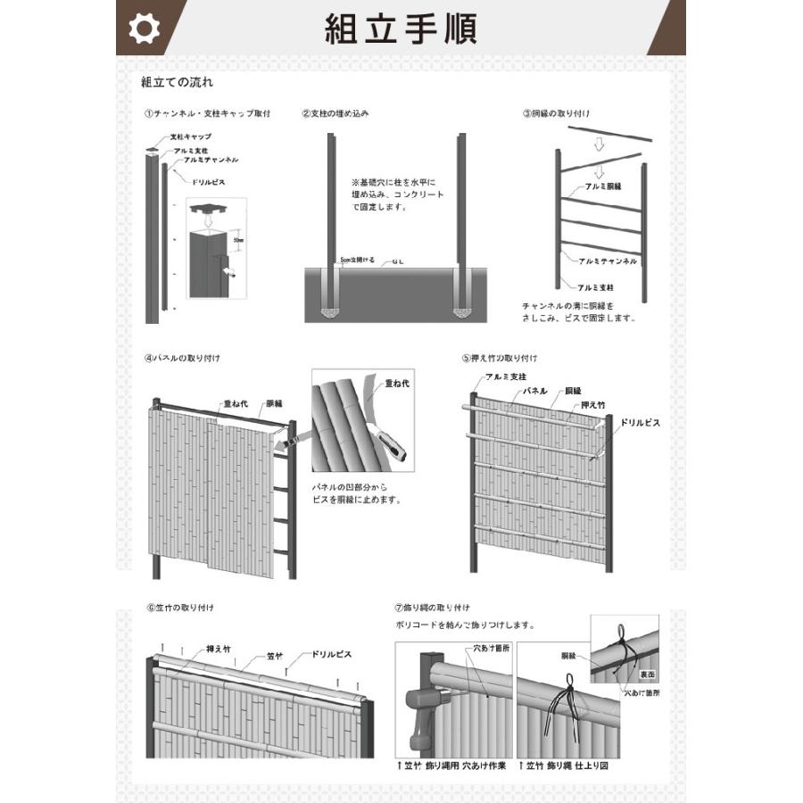 人工竹垣組立セット 建仁寺垣A型 本体真竹 ブロンズ色角柱 H(高 人工竹垣組立セット 建仁寺垣A型 本体真竹 ブロンズ色角柱 H(高