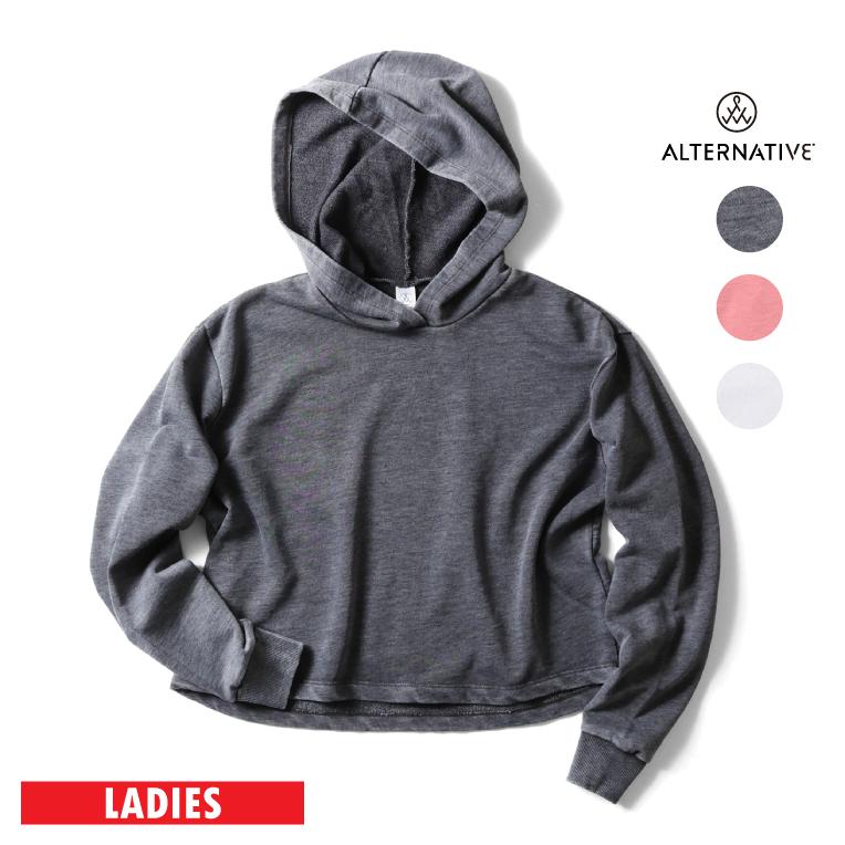 ALTERNATIVE / オルタナティブ  A-8642 Women's Mineral Wash French Terry Crop Pullover Hoodie / クロッププルオーバーフーディー-全3色- | LOS ANGELES APPAREL