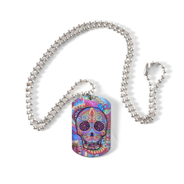 【並行輸入品】NO BRAND / ノーブランド F-2437 DAY OF THE DEAD MULTI COLOR EXPOXT DOGTAG NECK LACE / デイ オブ ザ デッド マルチカラー エポキシ | 