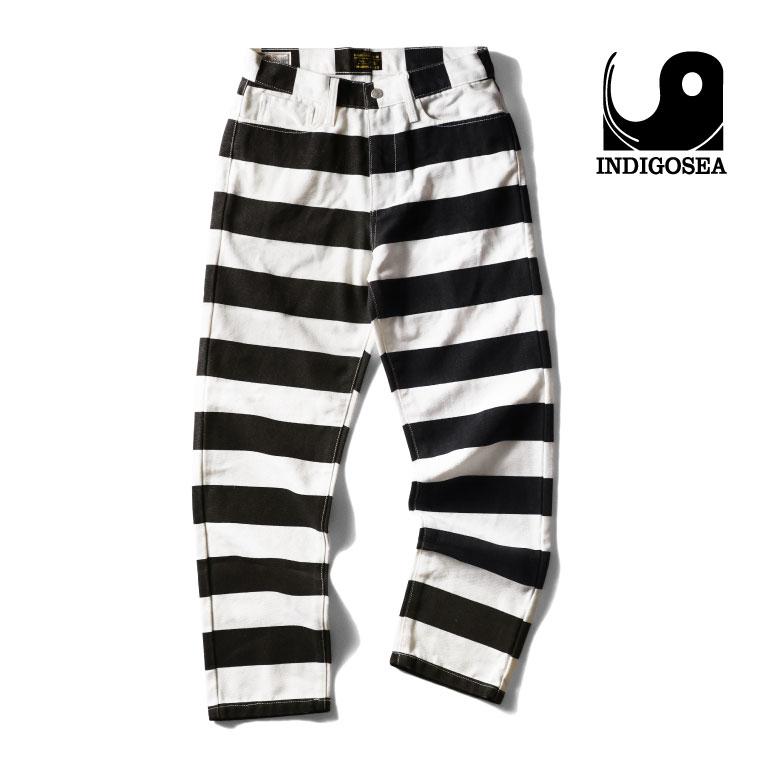【並行輸入品】INDIGO SEA / インディゴシー INS261 WIDE STRIPED PRISON MOTORSYCLE PANTS / ワイドストライププリズンモーターサイクルパンツ -全1色- | LOS ANGELES APPAREL