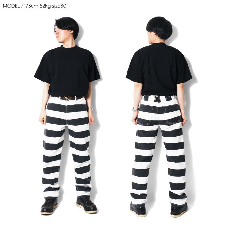 【並行輸入品】INDIGO SEA / インディゴシー INS261 WIDE STRIPED PRISON MOTORSYCLE PANTS / ワイドストライププリズンモーターサイクルパンツ -全1色- | LOS ANGELES APPAREL | 08