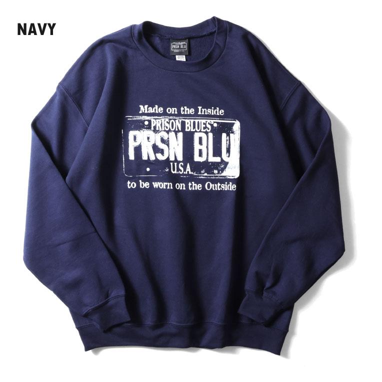【並行輸入品】PRISON BLUES / プリズンブルース PRBS330 USA PLATE CREW NECK SWEAT SHIRT / プレートロゴプリントクルーネックスウェットシャツ  -全3色- |  | 07