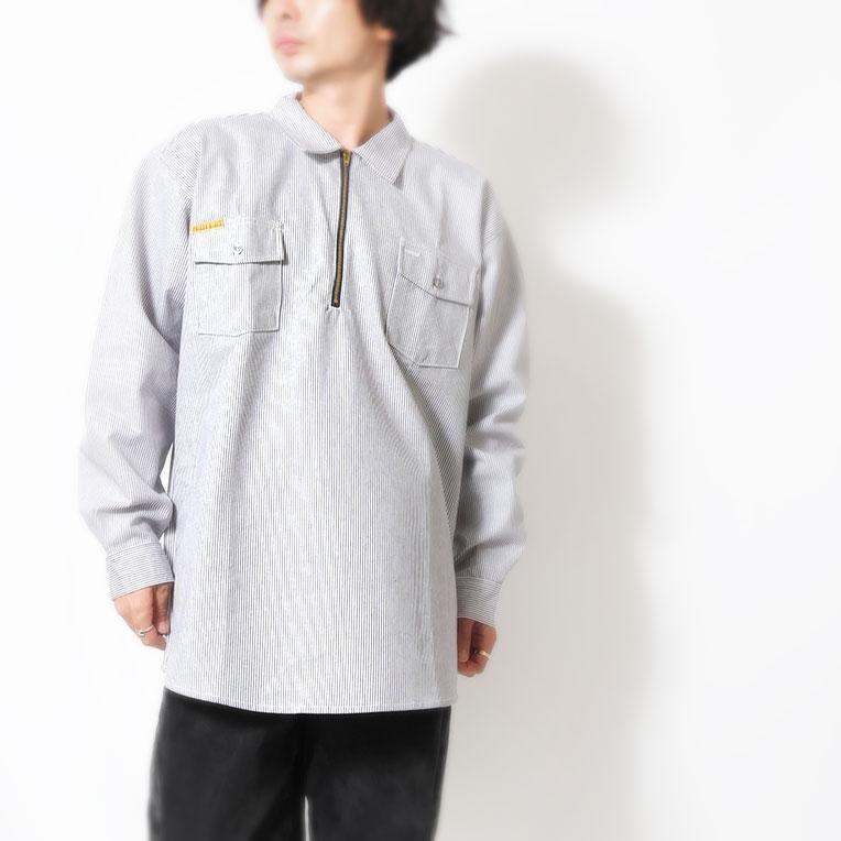 【並行輸入品】PRISON BLUES / プリズンブルース PRBS402 LONG SLEEVE HICKORY SHIRTS HALF ZIPPER FRONT / ヒッコリーストライプハーフジップ長袖シャツ |  | 02