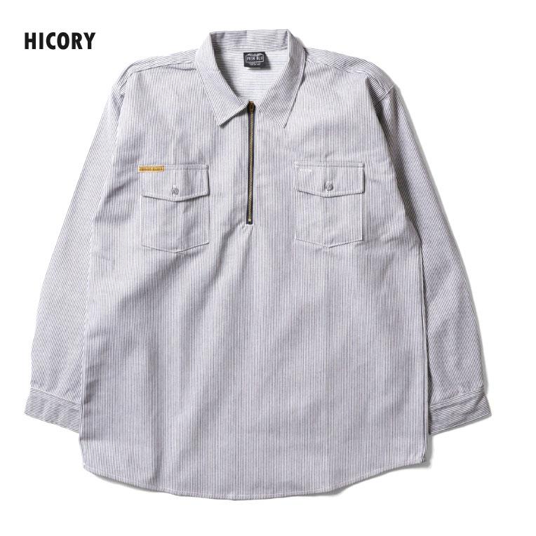 【並行輸入品】PRISON BLUES / プリズンブルース PRBS402 LONG SLEEVE HICKORY SHIRTS HALF ZIPPER FRONT / ヒッコリーストライプハーフジップ長袖シャツ |  | 03