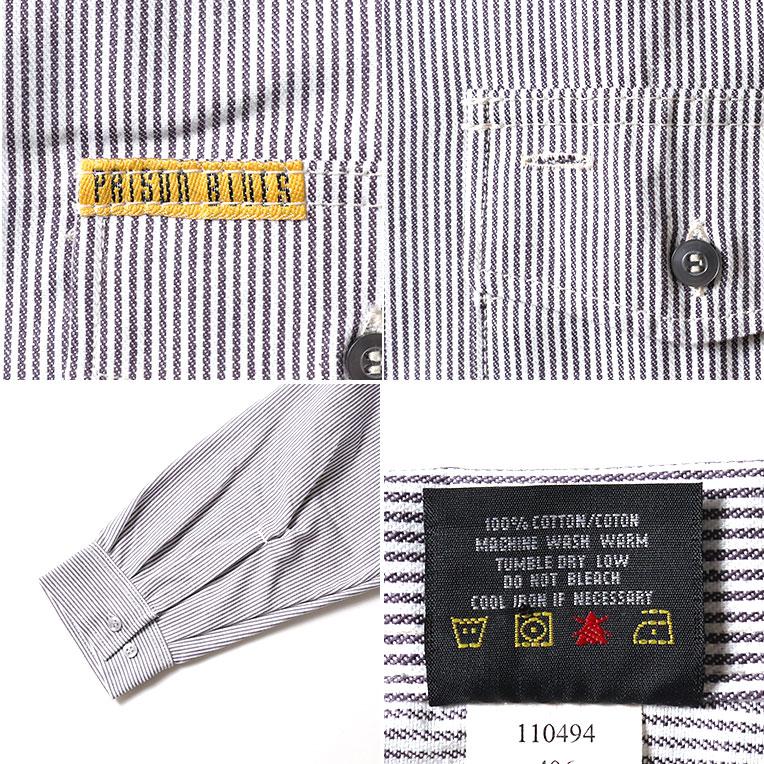 【並行輸入品】PRISON BLUES / プリズンブルース PRBS402 LONG SLEEVE HICKORY SHIRTS HALF ZIPPER FRONT / ヒッコリーストライプハーフジップ長袖シャツ |  | 06