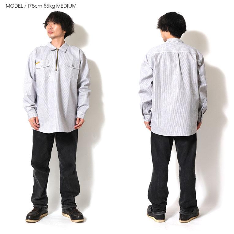 【並行輸入品】PRISON BLUES / プリズンブルース PRBS402 LONG SLEEVE HICKORY SHIRTS HALF ZIPPER FRONT / ヒッコリーストライプハーフジップ長袖シャツ |  | 07