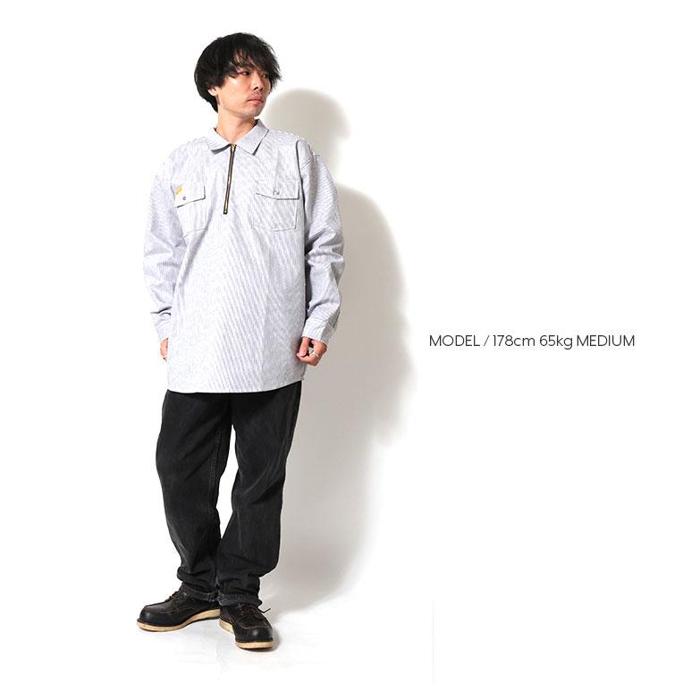 【並行輸入品】PRISON BLUES / プリズンブルース PRBS402 LONG SLEEVE HICKORY SHIRTS HALF ZIPPER FRONT / ヒッコリーストライプハーフジップ長袖シャツ |  | 08