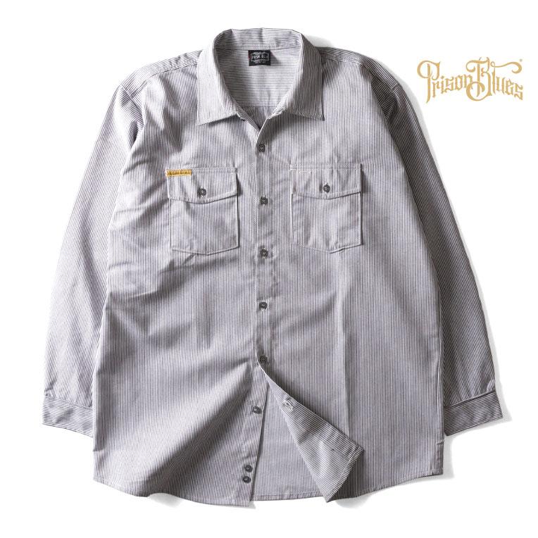 【並行輸入品】PRISON BLUES / プリズンブルース PRBS403 LONG SLEEVE HICKORY SHIRTS BUTTON FRONT / ヒッコリーストライプボタンフロント長袖シャツ -全1色- | 