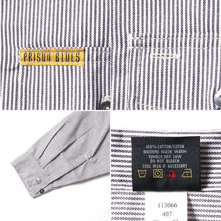 【並行輸入品】PRISON BLUES / プリズンブルース PRBS403 LONG SLEEVE HICKORY SHIRTS BUTTON FRONT / ヒッコリーストライプボタンフロント長袖シャツ -全1色- |  | 06