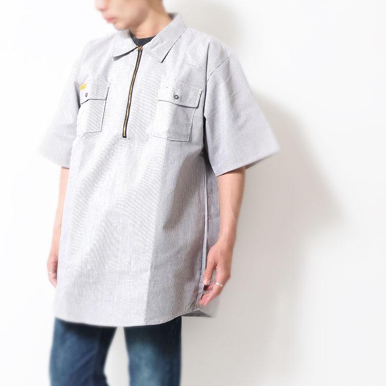 【並行輸入品】PRISON BLUES / プリズンブルース PRBS406 S/S HICKORY SHIRTS HALF ZIPPER FRONT / ヒッコリーストライプハーフジップ半袖シャツ |  | 02