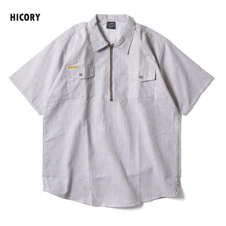 【並行輸入品】PRISON BLUES / プリズンブルース PRBS406 S/S HICKORY SHIRTS HALF ZIPPER FRONT / ヒッコリーストライプハーフジップ半袖シャツ |  | 03