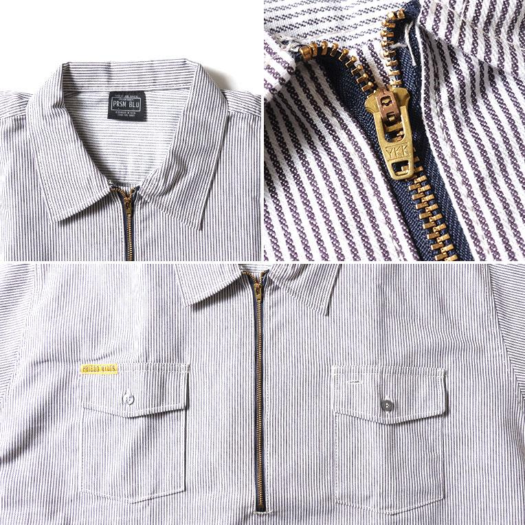 【並行輸入品】PRISON BLUES / プリズンブルース PRBS406 SHORT SLEEVE HICKORY SHIRTS HALF ZIPPER FRONT / ヒッコリーストライプハーフジップ半袖シャツ |  | 05