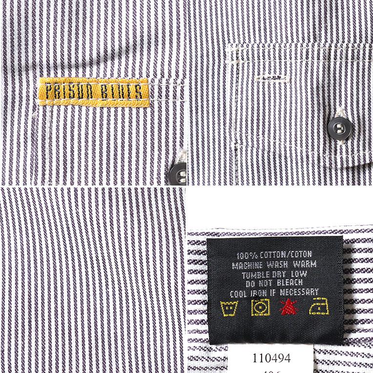 【並行輸入品】PRISON BLUES / プリズンブルース PRBS406 SHORT SLEEVE HICKORY SHIRTS HALF ZIPPER FRONT / ヒッコリーストライプハーフジップ半袖シャツ |  | 06