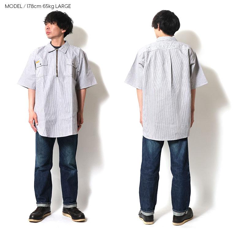 【並行輸入品】PRISON BLUES / プリズンブルース PRBS406 S/S HICKORY SHIRTS HALF ZIPPER FRONT / ヒッコリーストライプハーフジップ半袖シャツ |  | 07