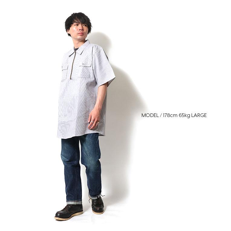 【並行輸入品】PRISON BLUES / プリズンブルース PRBS406 SHORT SLEEVE HICKORY SHIRTS HALF ZIPPER FRONT / ヒッコリーストライプハーフジップ半袖シャツ |  | 08