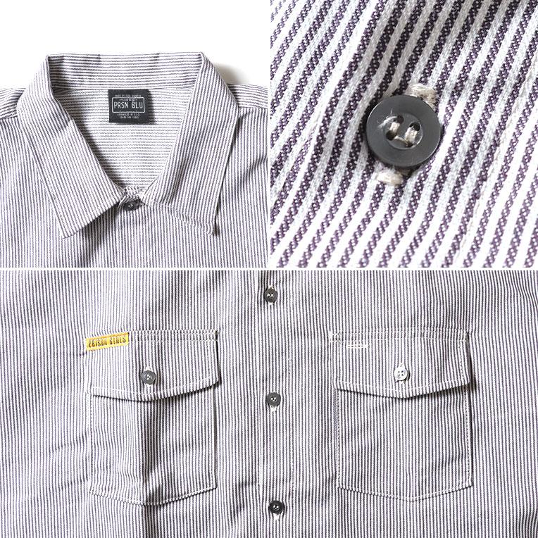 【並行輸入品】PRISON BLUES / プリズンブルース PRBS407 SHORT SLEEVE HICKORY SHIRTS BUTTON FRONT / ヒッコリーストライプボタン半袖シャツ -全1色- |  | 05