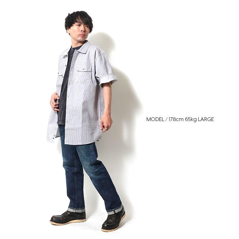 【並行輸入品】PRISON BLUES / プリズンブルース PRBS407 SHORT SLEEVE HICKORY SHIRTS BUTTON FRONT / ヒッコリーストライプボタン半袖シャツ -全1色- |  | 08
