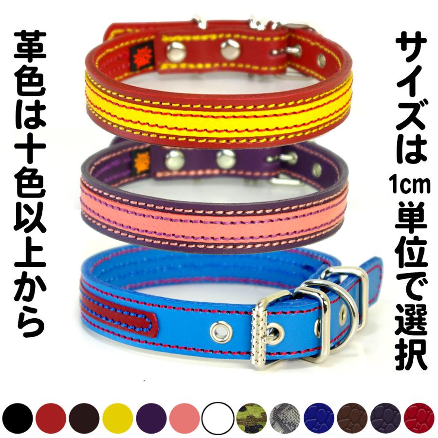 首輪 中型犬用 革 2cm幅：2cm Type 000ダブルカラー(鋲なし)  【色は7色以上から、サイズは1cm単位でオーダー】 | 